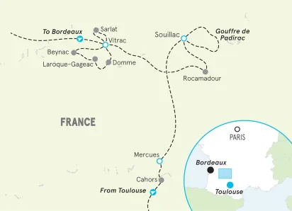 France Toulouse to Bordeaux Bike Tour map
