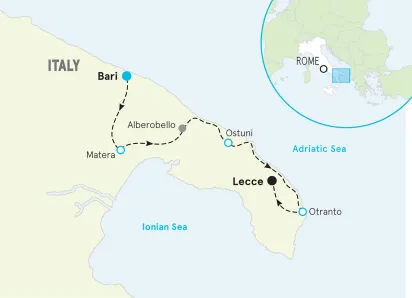 Italy Puglia to Basilicata Family Bike Tour map