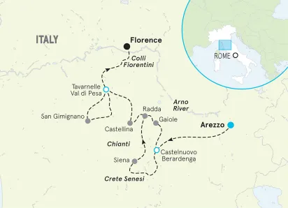 Italy Tuscany Wine Country Bike Tour map