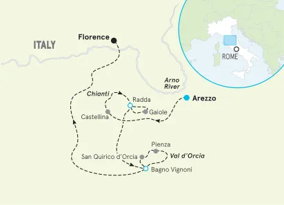 Italy Tuscany Active Culinary Hiking and Walking Tour map