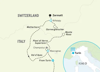 Italy and Switzerland Alps Walking and Hiking Tour map