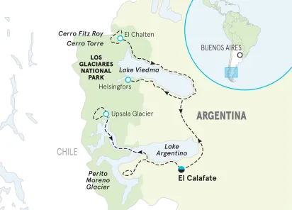 Argentina's Fall Colors Patagonia Hiking & Walking Tour map