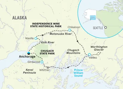 Alaska Glaciers & Fjords Multi-Adventure Tour map