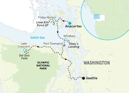 Washington San Juan Islands to Olympic National Park Multi-Adventure Tour map