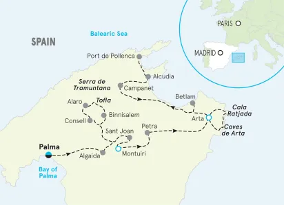 Spain Mallorca Easygoing Biking Tour map