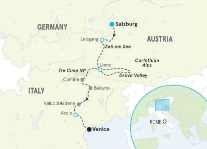 Austria Alps and Italy Dolomites Bike Tour map
