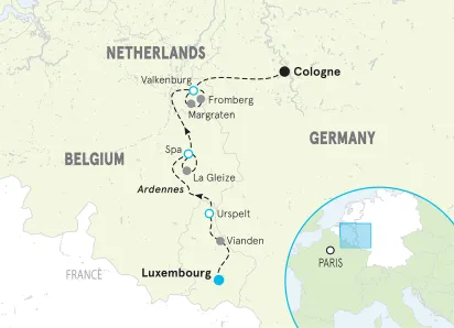 Netherlands, Belgium, Germany, Luxembourg Biking Tour map
