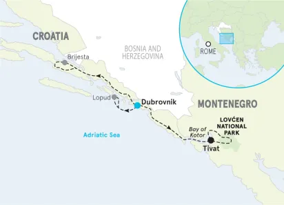 Croatia to Montenegro Multi-Adventure Tour map