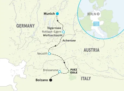 Bavaria, Tyrolean Alps and Dolomites Family Multi-Adventure Tour map