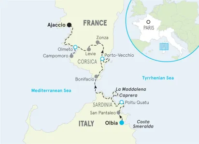 Sardinia & Corsica Multi-Adventure Tour map
