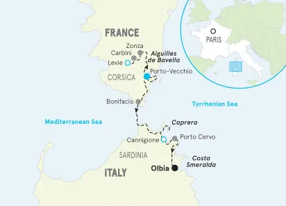 Sardinia and Corsica Family Multi-adventure Tour map