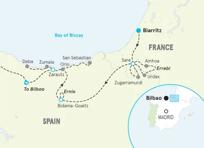 French Pyrenees to Basque Country Women's Walking and Hiking Tour map