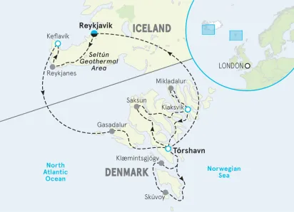 Iceland & The Faroe Islands Hiking & Walking Tour map