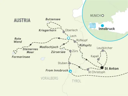 Austrian Alps Lodge-to-Lodge Hiking Tour map