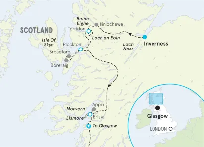 Scotland Inverness to Isle of Skye and Oban Hiking and Walking Tour map