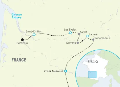 Toulouse to Bordeaux Active Culinary Hiking & Walking Tour map