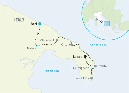 Puglia to Basilicata Family Bike Tour map