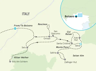 Italy Dolomites Snow Adventure Tour map