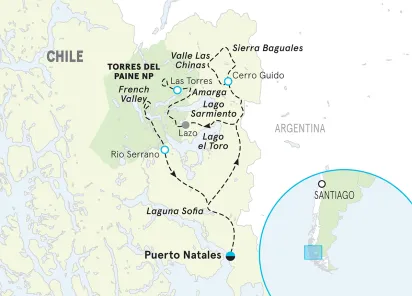 Chile Patagonia Walking and Hiking Tour map