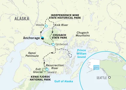 Alaska Easygoing Multi-Adventure Tour map