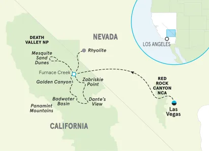 California Death Valley Bike Tour 4 Day Getaway map