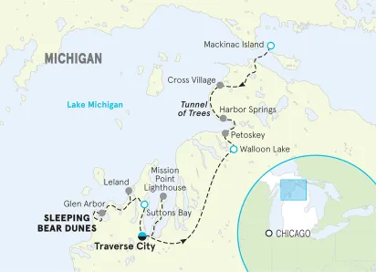 Michigan Great Lakes & Mackinac Island Bike Tour map