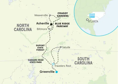The Carolinas Bike Tour map