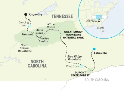 Blue Ridge & Great Smoky Mountains Hiking & Walking Tour Map