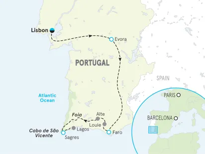 Portugal Algarve & Alentejo Bike Tour map