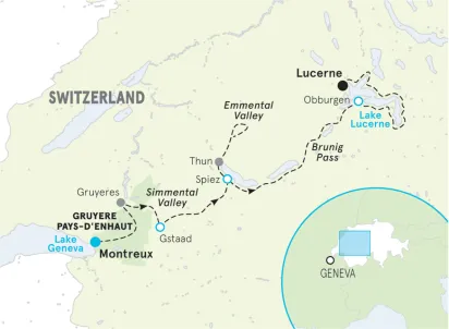 Switzerland Easygoing E-bike Tour Map