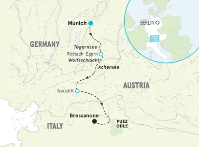 Germany Bavaria, Tyrolean Alps & Italy Dolomites Family Multi-Adventure Tour map