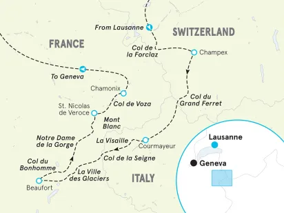 France Tour du Mont Blanc Women's Adventures Hiking Tour map
