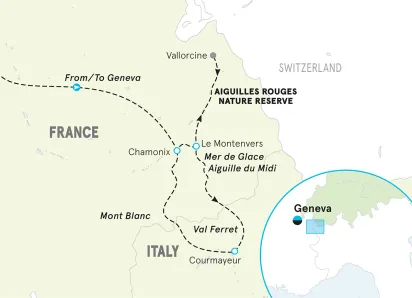 French & Italian Alps Lodge-to-Lodge Women's Hiking Tour map