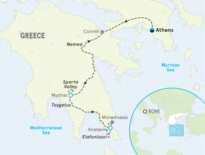 Greece's Peloponnese Hiking & Walking Tour Map