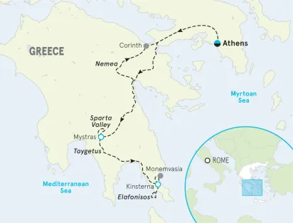 Greece's Peloponnese Women's Hiking & Walking Tour Map