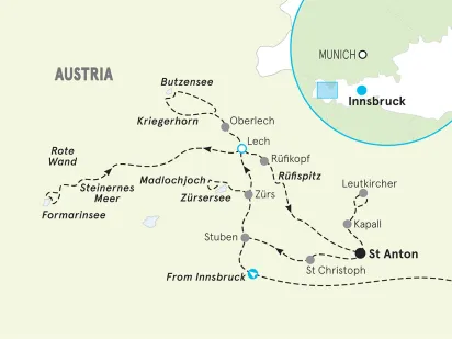 Austria Alps Lodge-to-Lodge Hiking Tour map