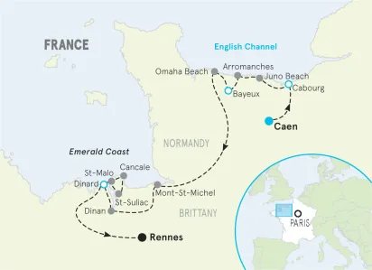 Brittany & Normandy Bike Tour Map