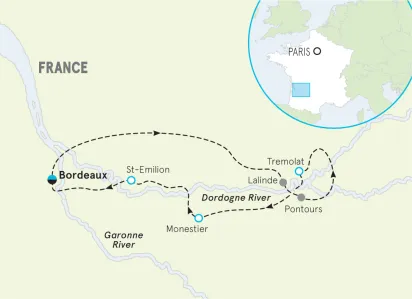 Bordeaux & Dordogne Bike Tour Map