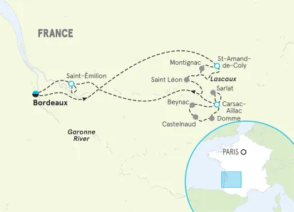 France Bordeaux & Dordogne Bike Tour map