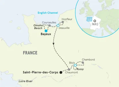 Normandy to Loire Valley Bike Tour Map
