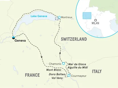 French, Italian & Swiss Alps Multi-Adventure Tour map