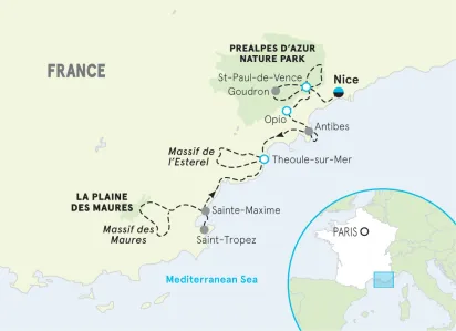 Provence to the French Riviera Family Multi-Adventure Tour Map