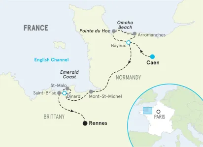 Brittany & Normandy Easygoing Walking Tour Map