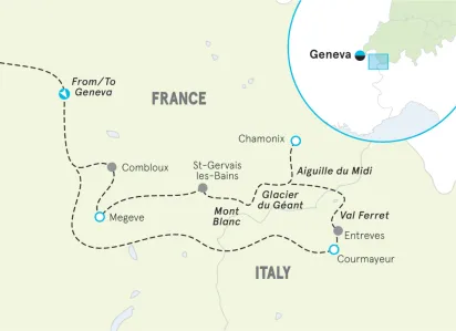 French & Italian Alps Hiking & Walking Tour Map