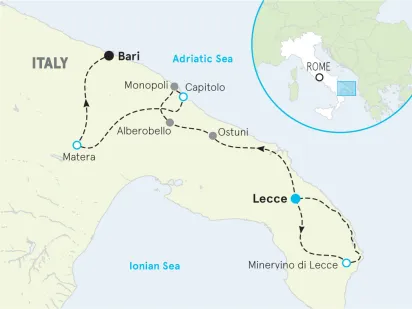 Puglia's Salento to Matera Easygoing E-bike Tour map
