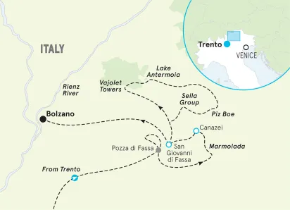 Dolomites Women's Hiking Tour Map