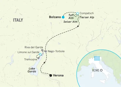 Dolomites to Lake Garda Hiking & Walking Tour Map