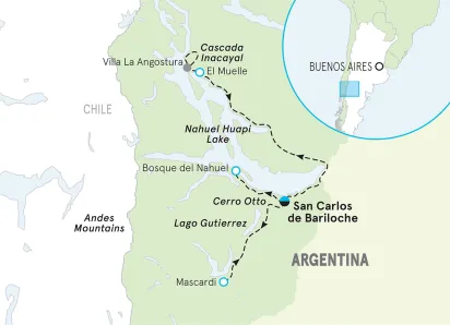 Argentina Patagonia Lake District Multi-Adventure Tour map