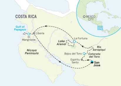 Costa Rica Highlands to Coast Family Multi-Adventure Tour map