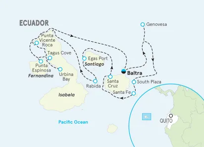 Ecuador Galápagos Ocean Cruise Family Multi-Adventure Tour map